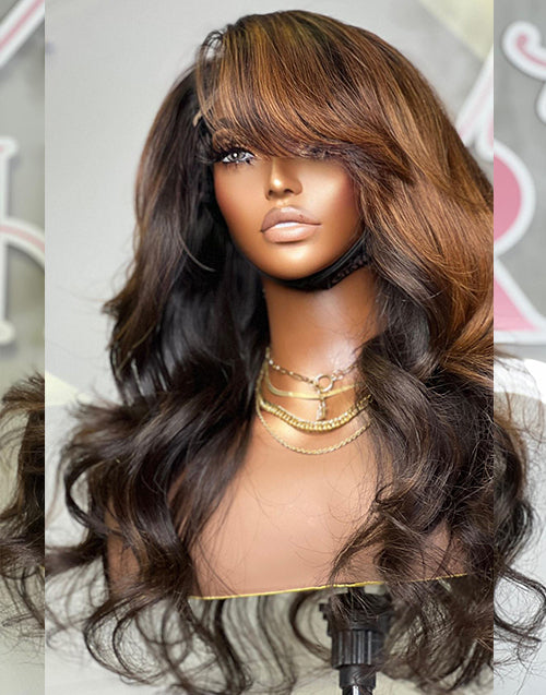 Rich Brown Color With Heavy Side Bangs Wig Wavy Lace Front Wigs丨jessies Wig Jessies Wig 3648