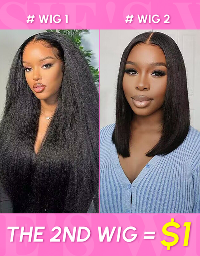 The 2nd Wig Only $1 | Kinky Straight V Part Wig And Straight Bob V Part Wig Flash Sale