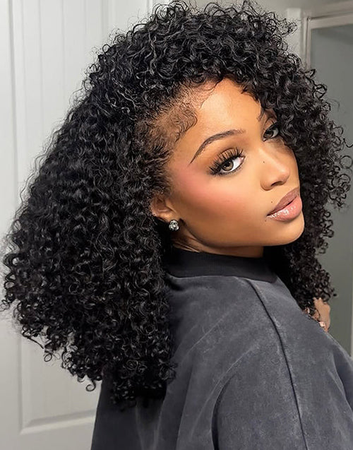 Kinky Curly Half Wigs One Fit All Half Up Half Down Wig Human Hair