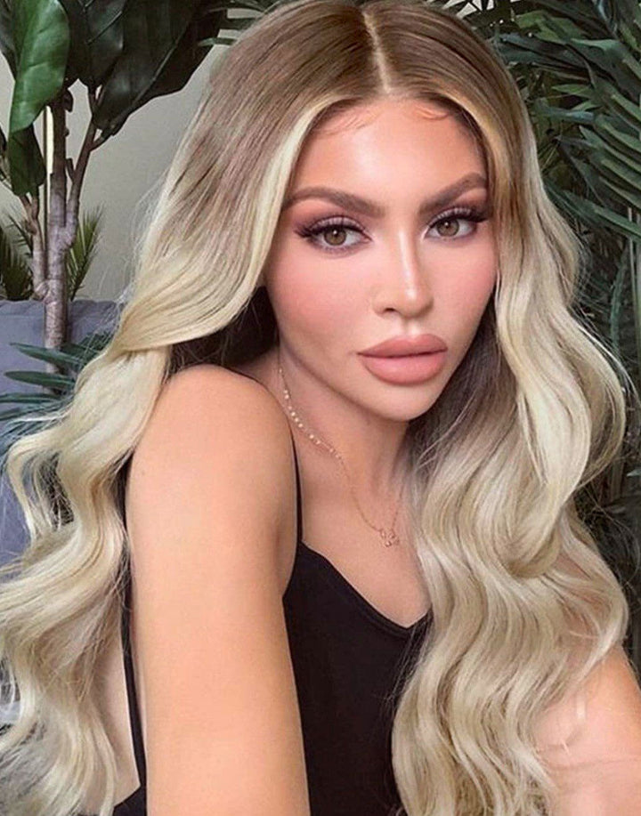 Ombre Ash Blonde Wavy Human Hair Wig