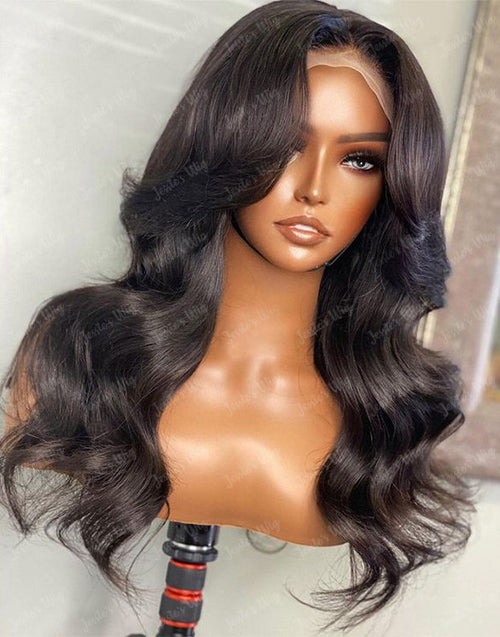 Curtain Bangs Loose Wavy 13x5 Pre Cut Lace Frontal Glueless Wig ...