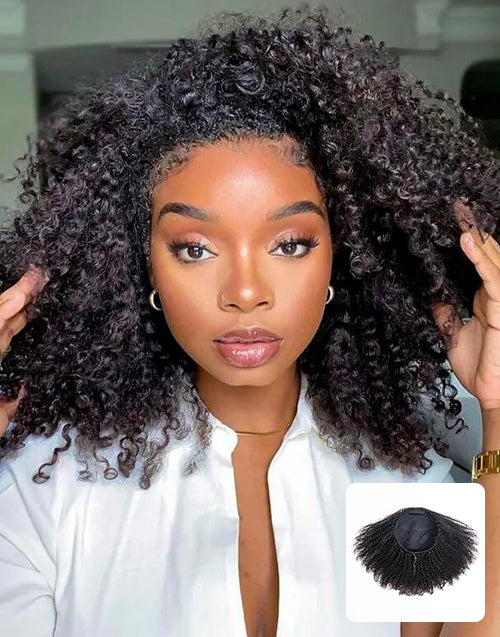 Half Wigs Human Hair-One Fit All For Women Half Up Half Down Hairstyles Afro Kinky Curly Wig