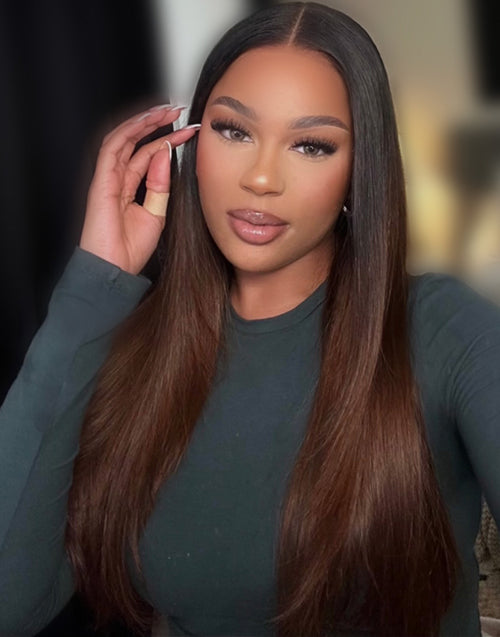 Layer Cut Straight Wig Ombre Brown 9x6 Lace Glueless Wig Pre Cut Lace ...