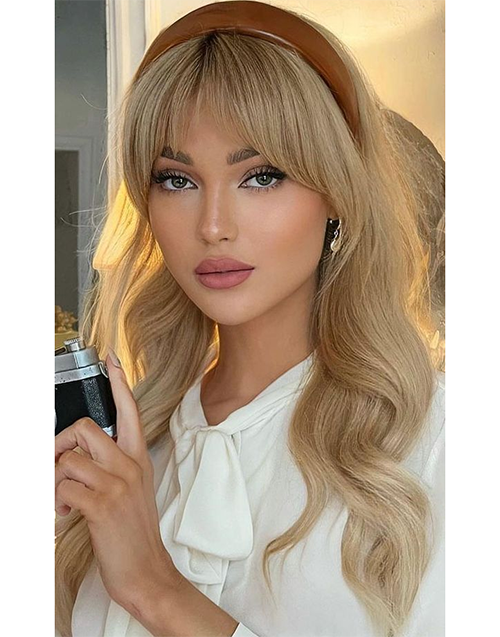 Fringe Curtain Bangs Ombre Blonde Wavy 13x4 5.5x5.5 Lace Wig Human Hair