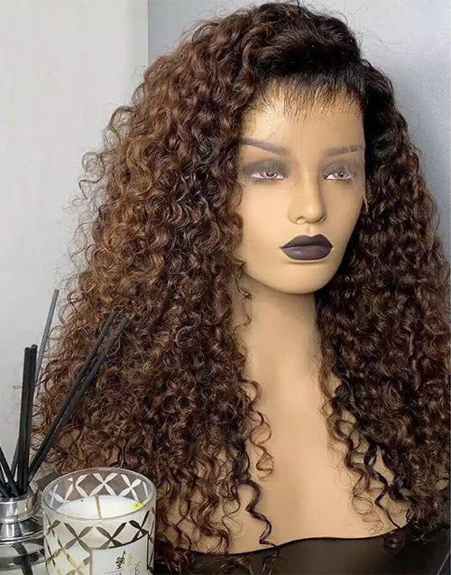 Glueless Ombre Chocolate Brown Curly 13x4 Lace Front Wig – Jessie's Wig