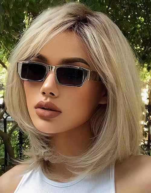 Ombre Ash Blonde Straight 13x4 Lace Front Bob Glueless Wig Human Hair